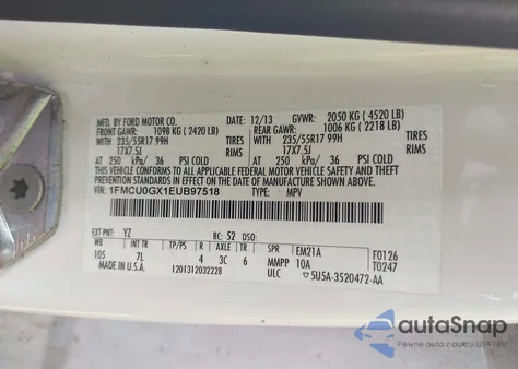 2014 Ford Escape Se z USA, uszkodzony, nr VIN 1FMCU0GX1EUB97518